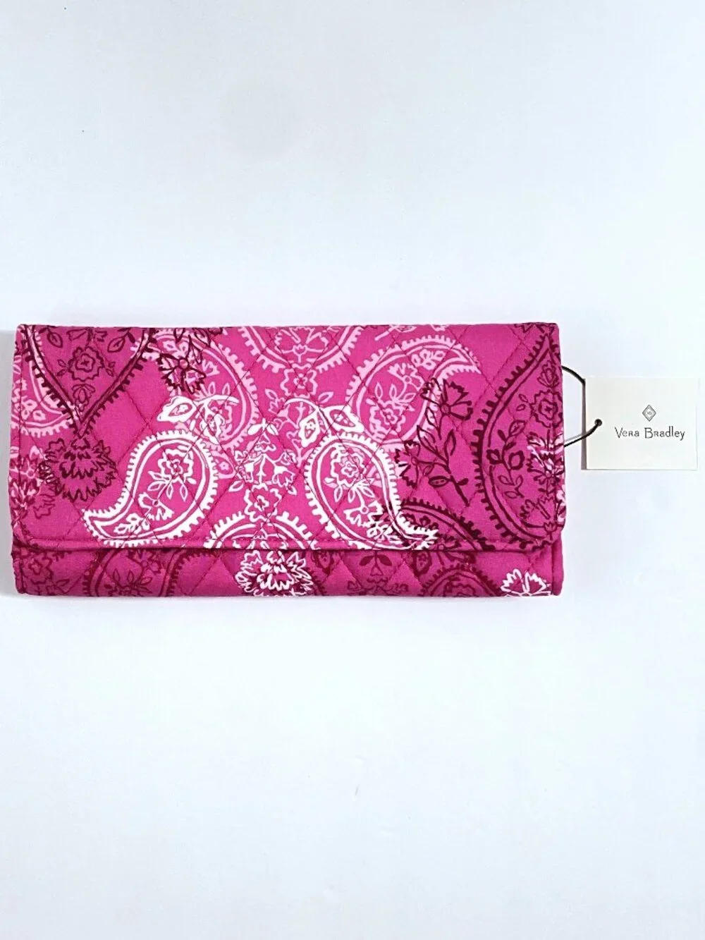 Vera Bradley Trifold Wallet in Stamped Paisley Cotton Clutch Purse Coin NWT - Picture 1 of 3
